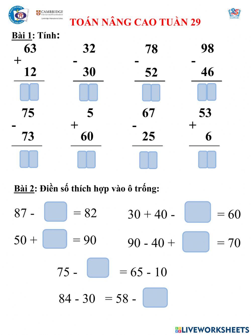 Toán nâng cao tuần 29