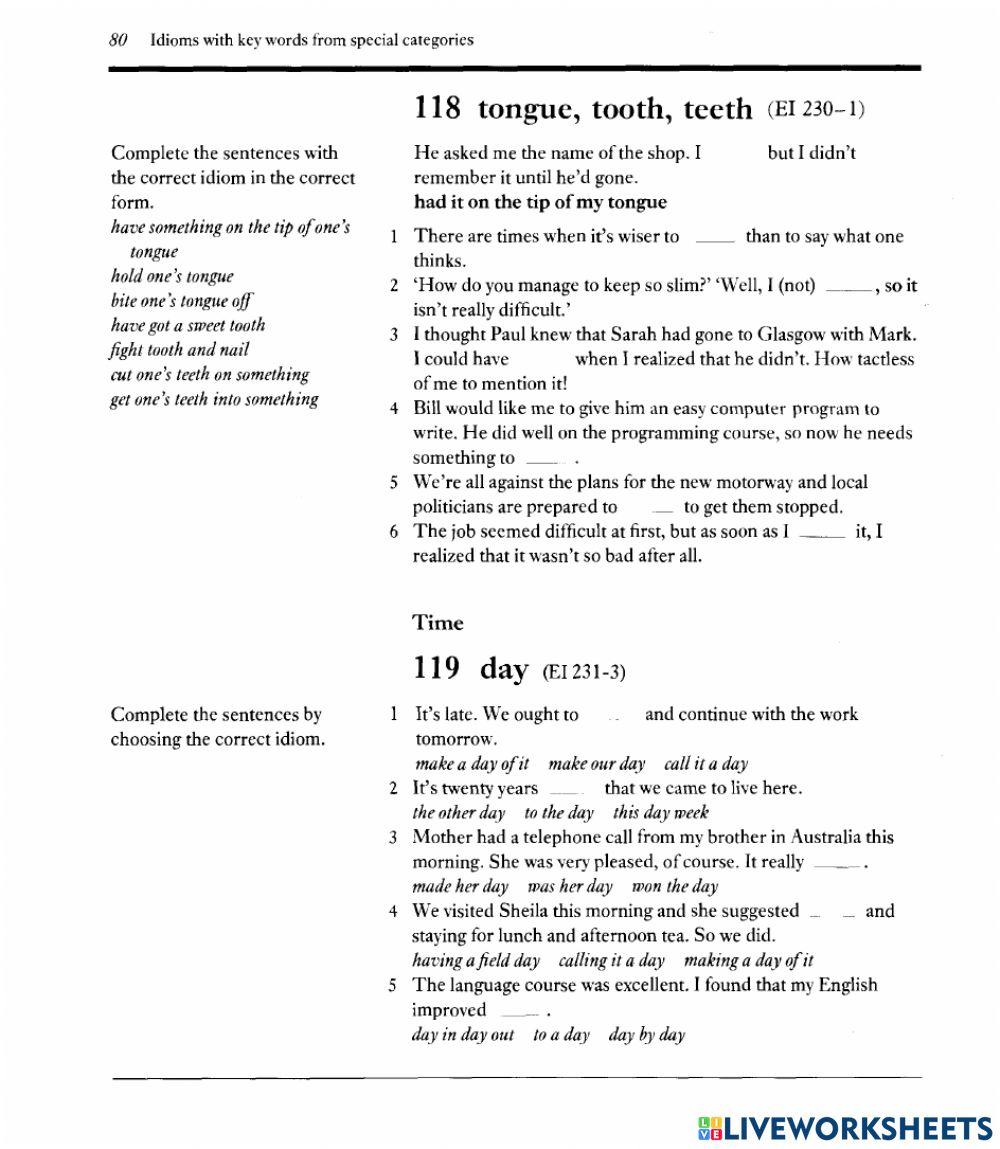 Exercises on Idioms - Time