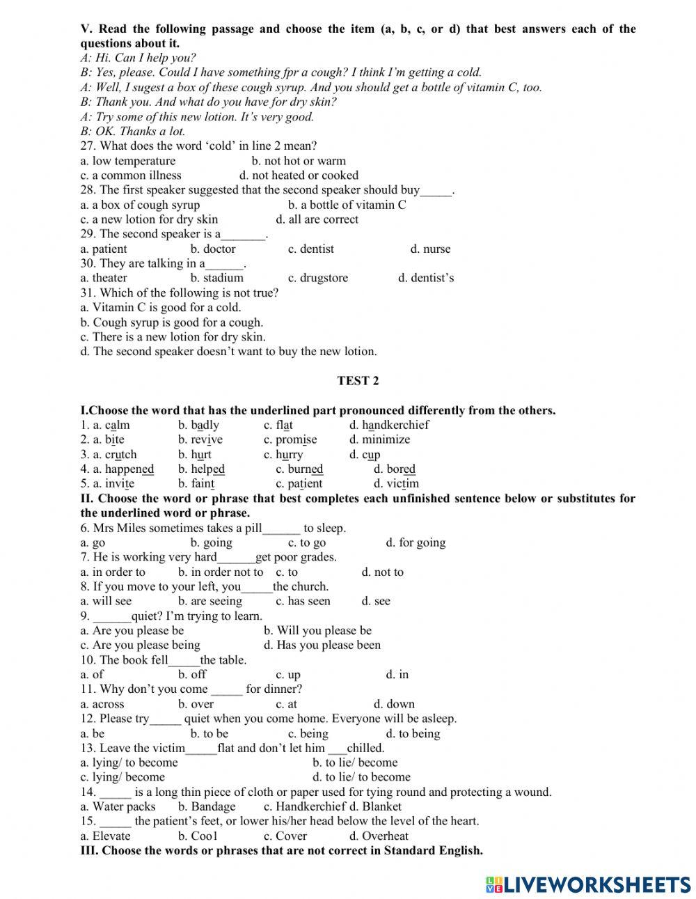 Trắc nghiệm tiếng anh 8