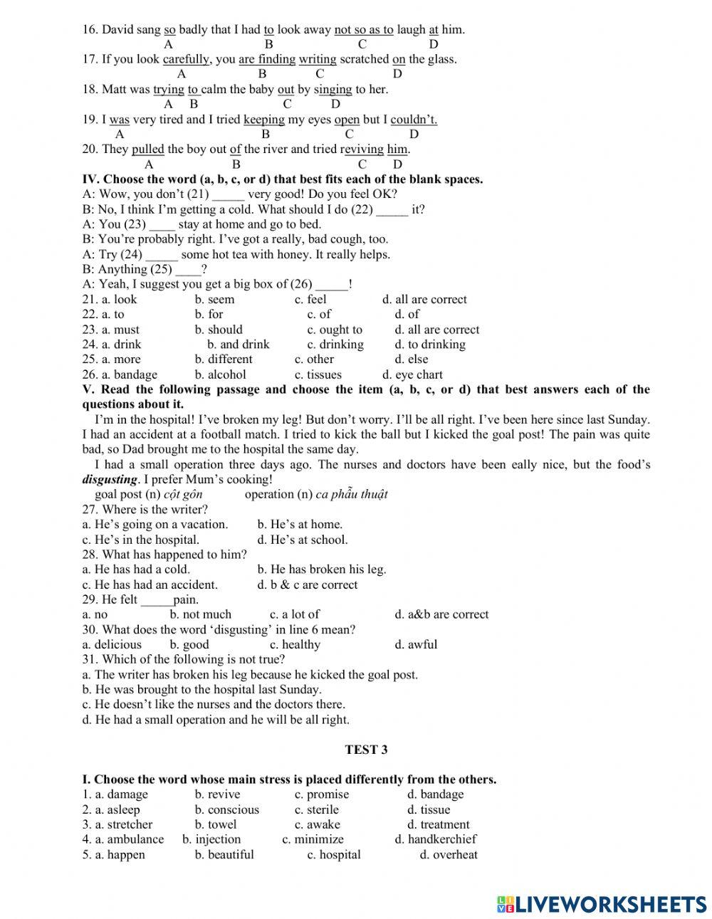 Trắc nghiệm tiếng anh 8