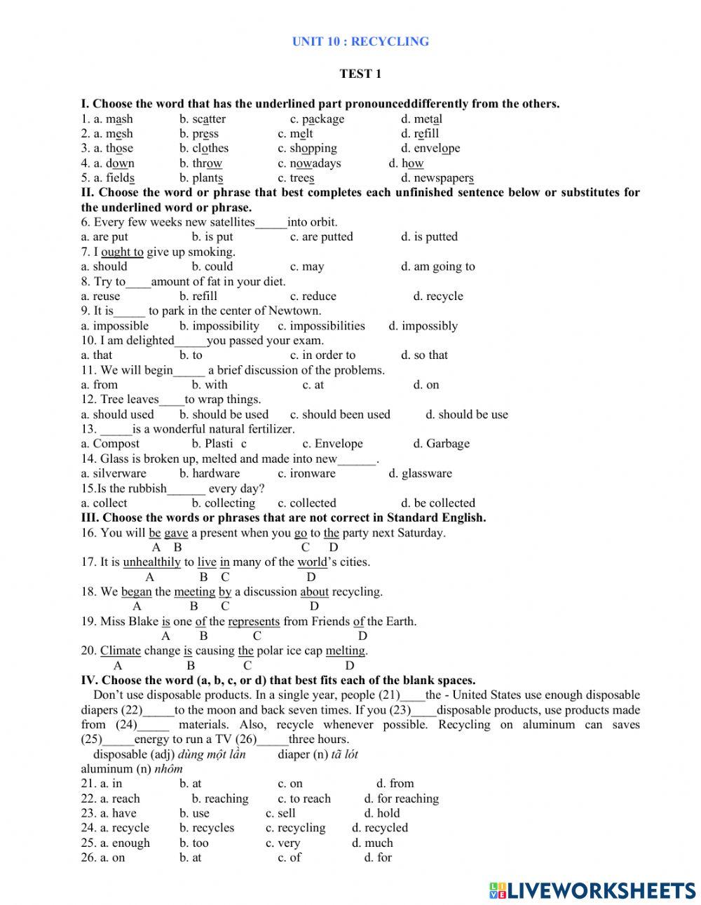 Trắc nghiệm tiếng anh 8