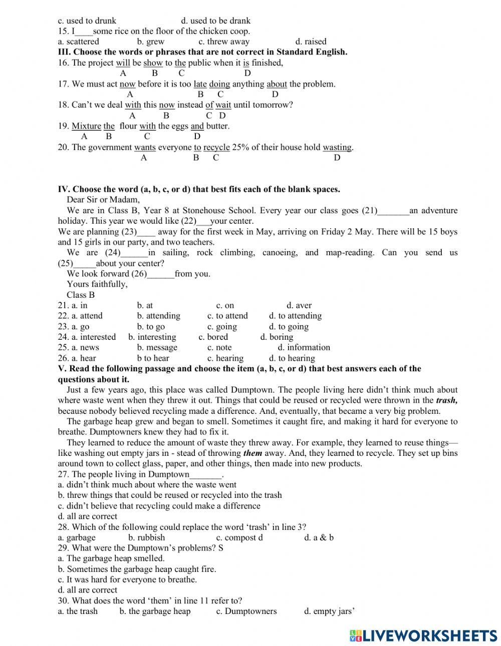 Trắc nghiệm tiếng anh 8