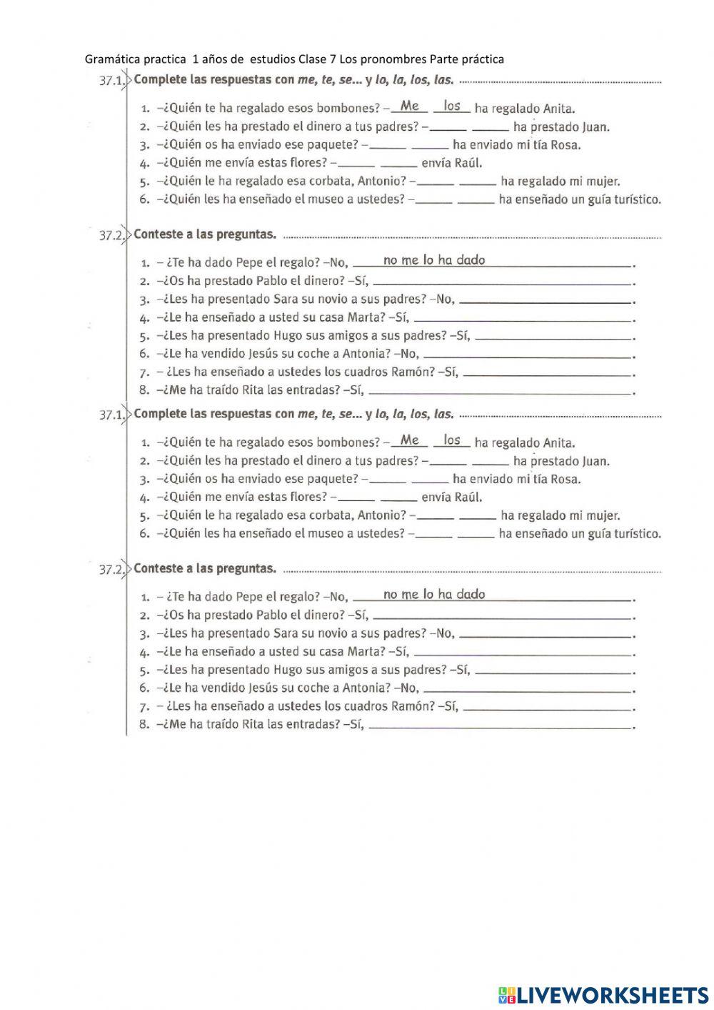 Pronombres sus  funciones