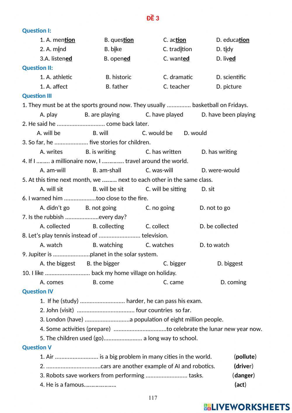 Đề 3 kiểm tra học kỳ 2