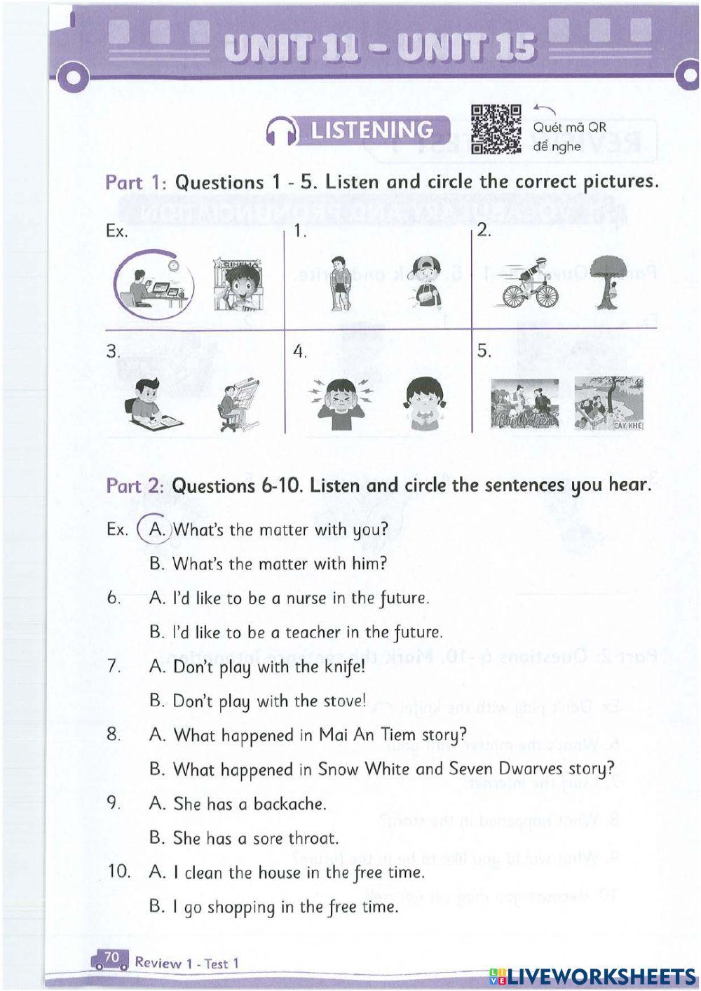 L p 5 review unit 11 15 listening online exercise for live worksheets
