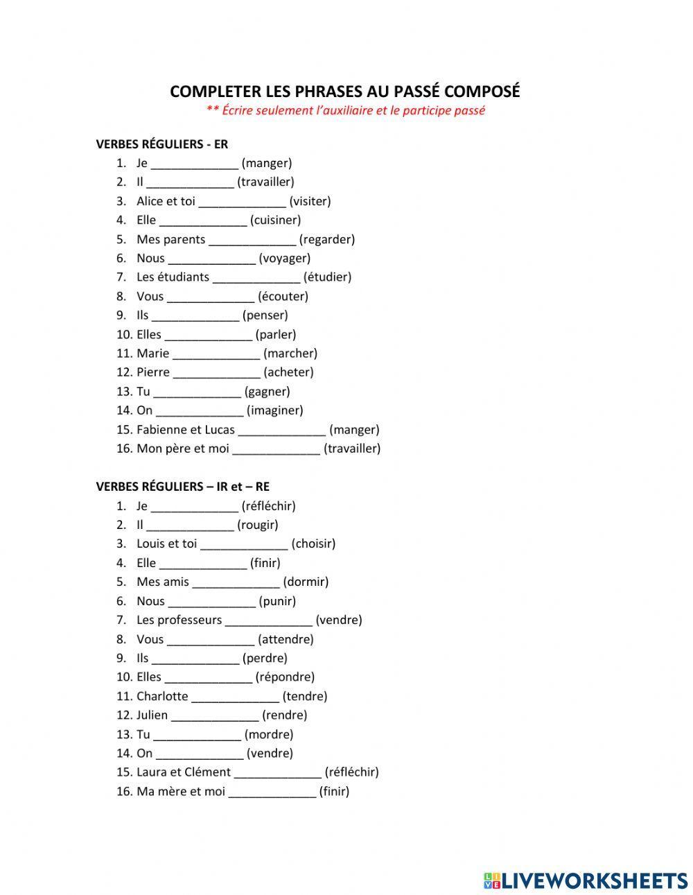 Passé composé avec avoir