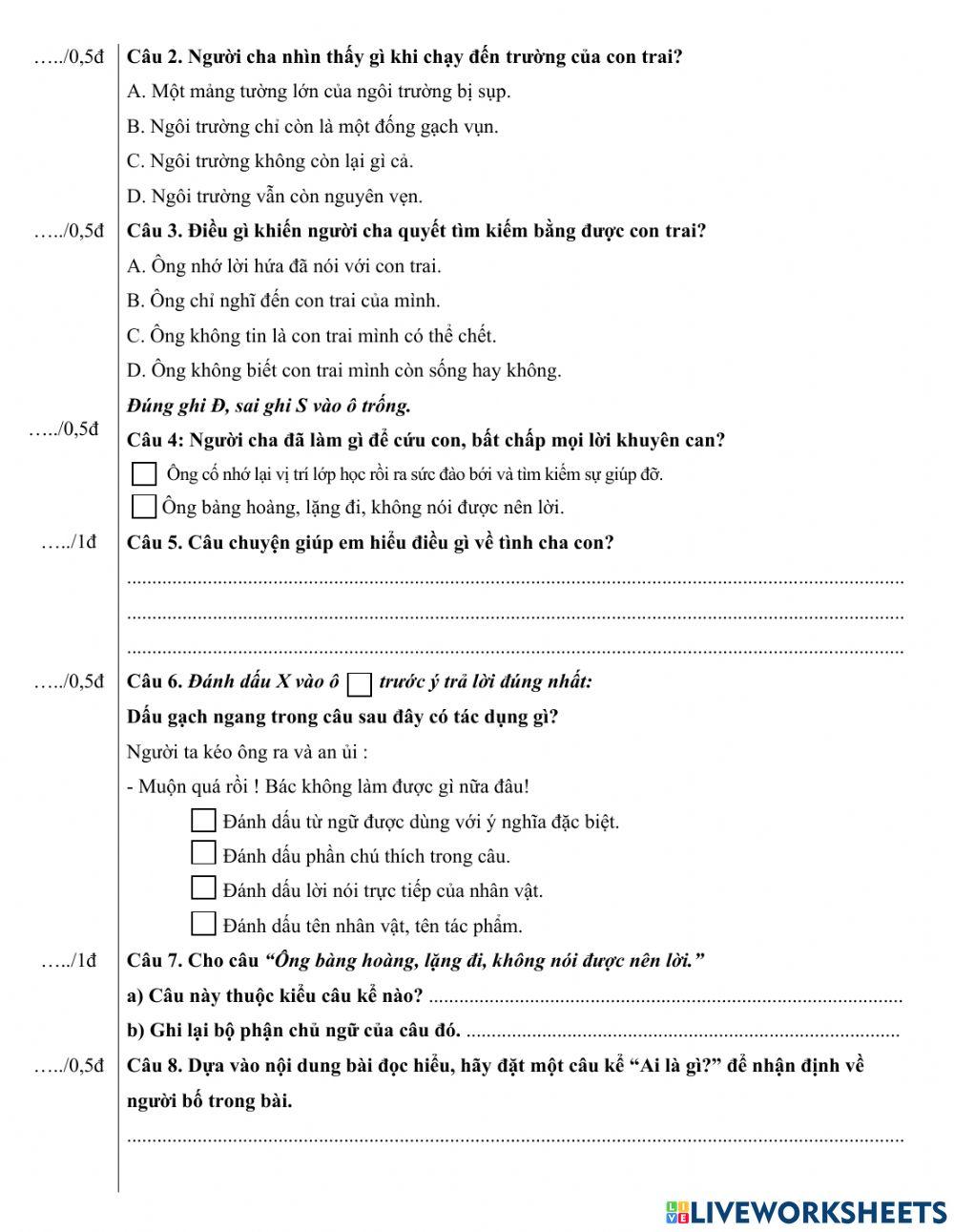 Đề ôn tập tiếng việt