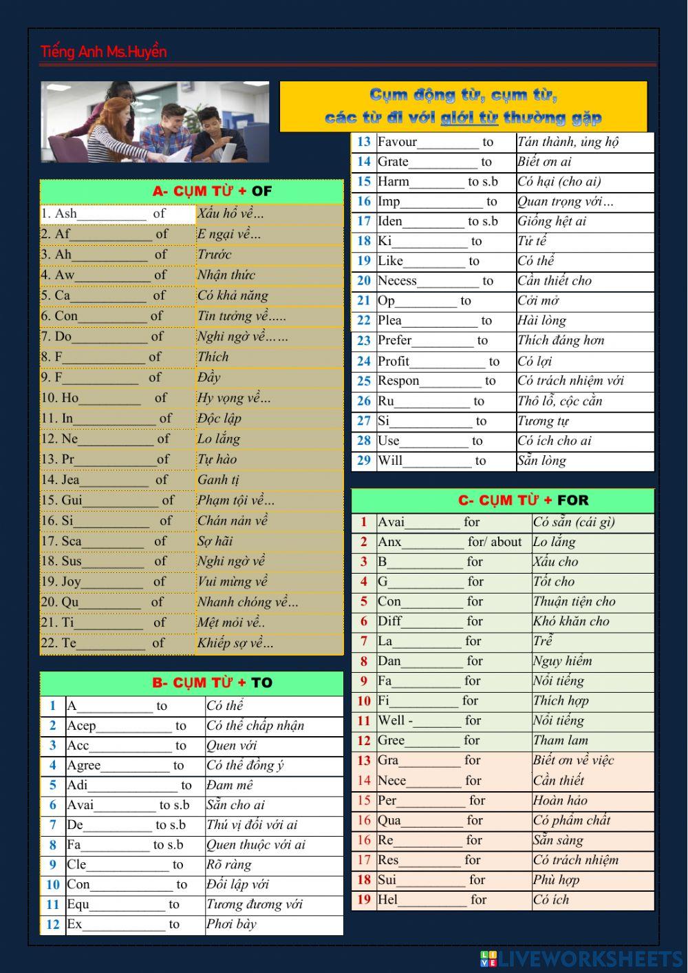 Phrase followed by prepositions