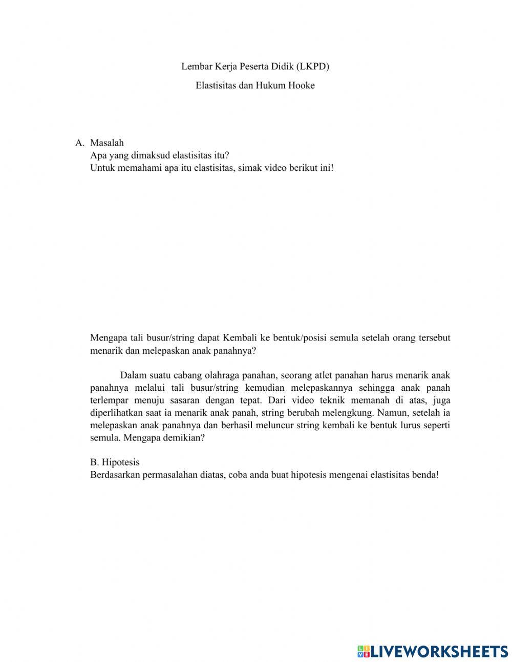 LKPD Elastisitas dan Hukum Hooke