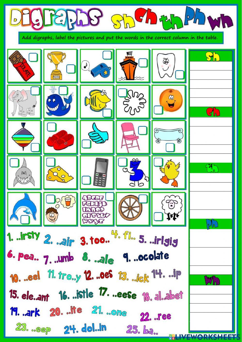 Consonant Digraphs ch sh th wh ph