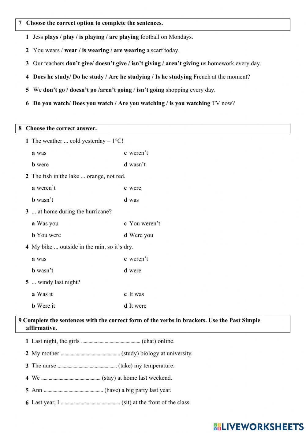 Exam G-V - Unit 6 - 1 eso