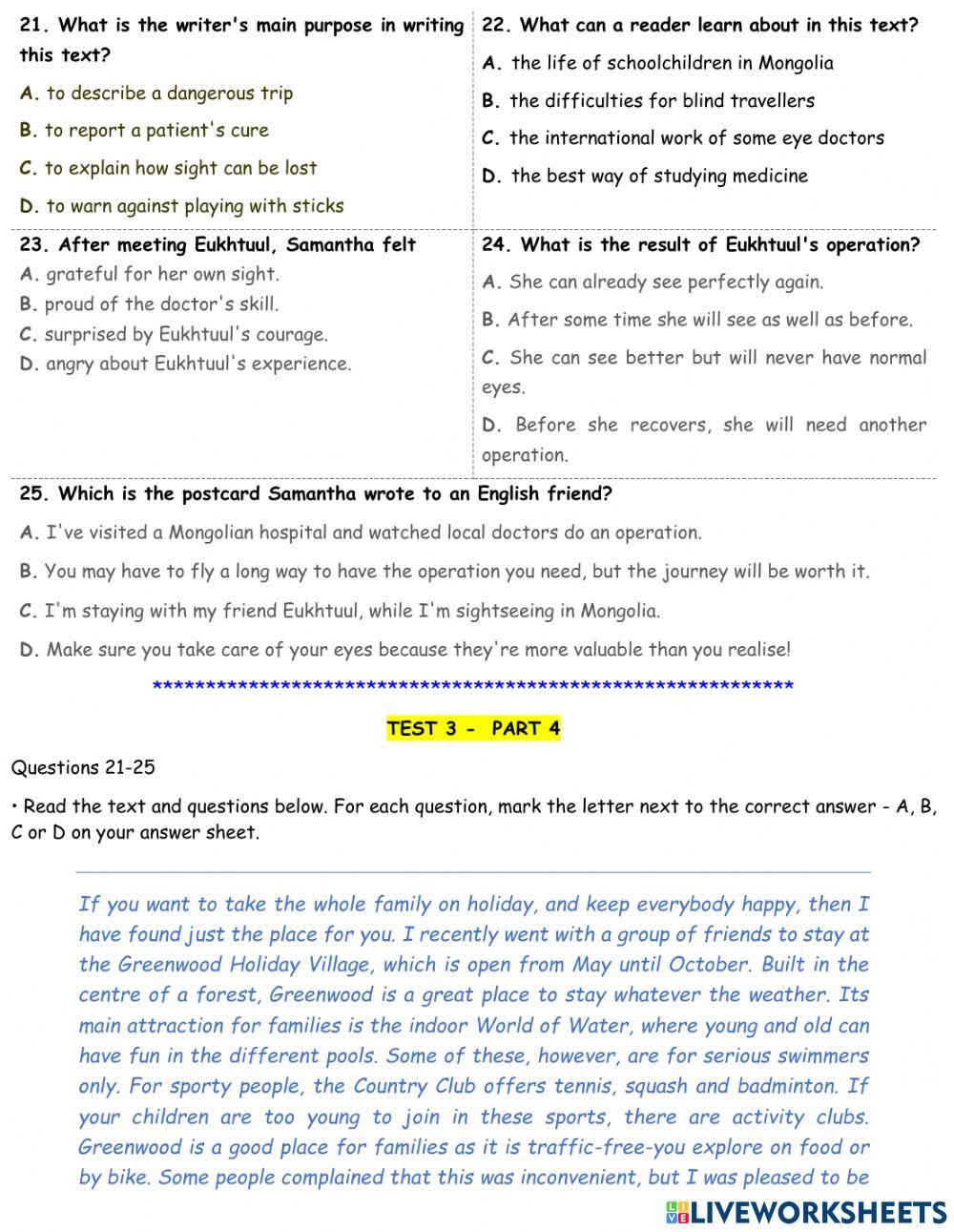 PET - Reading Practice - PART 4