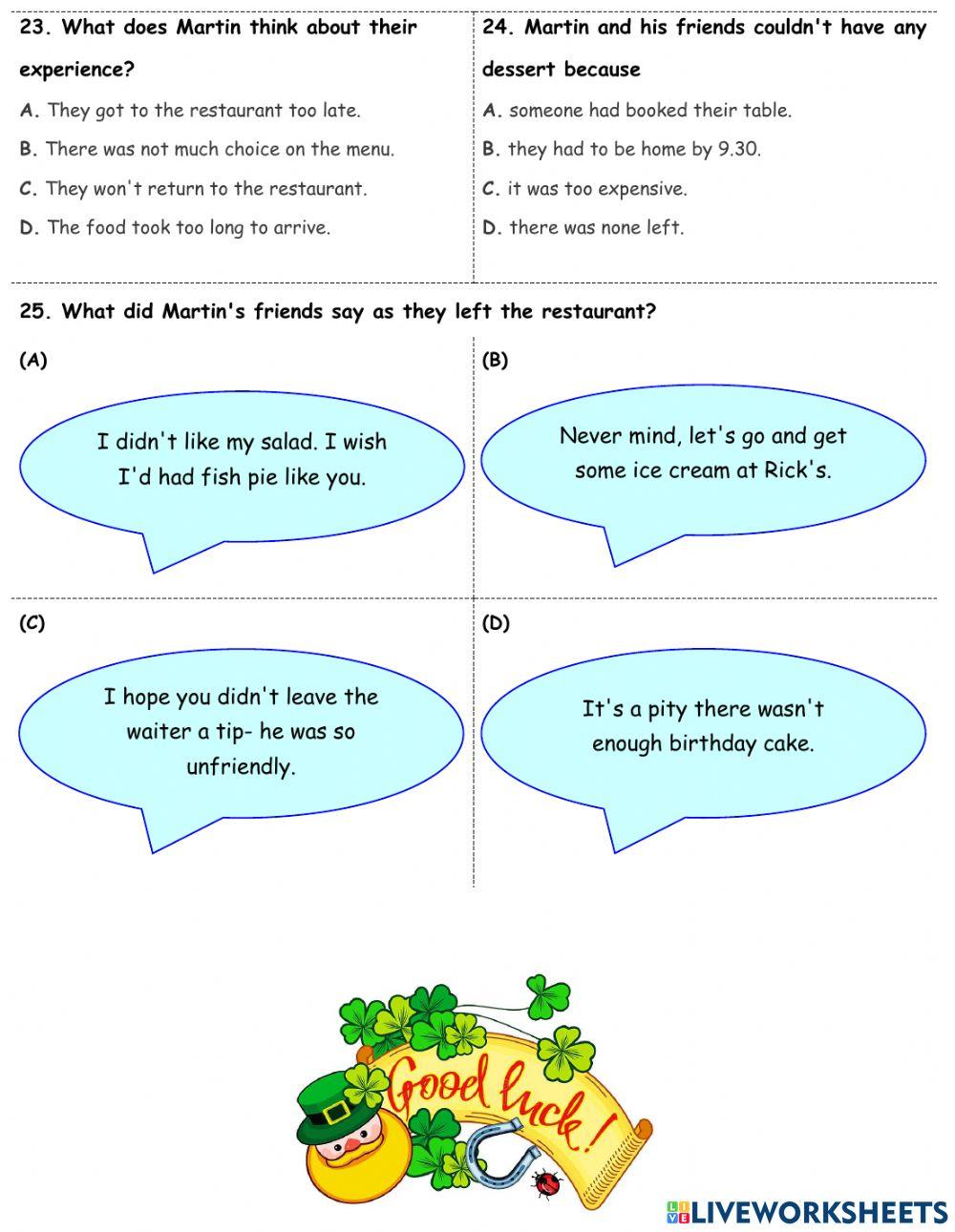PET - Reading Practice - PART 4