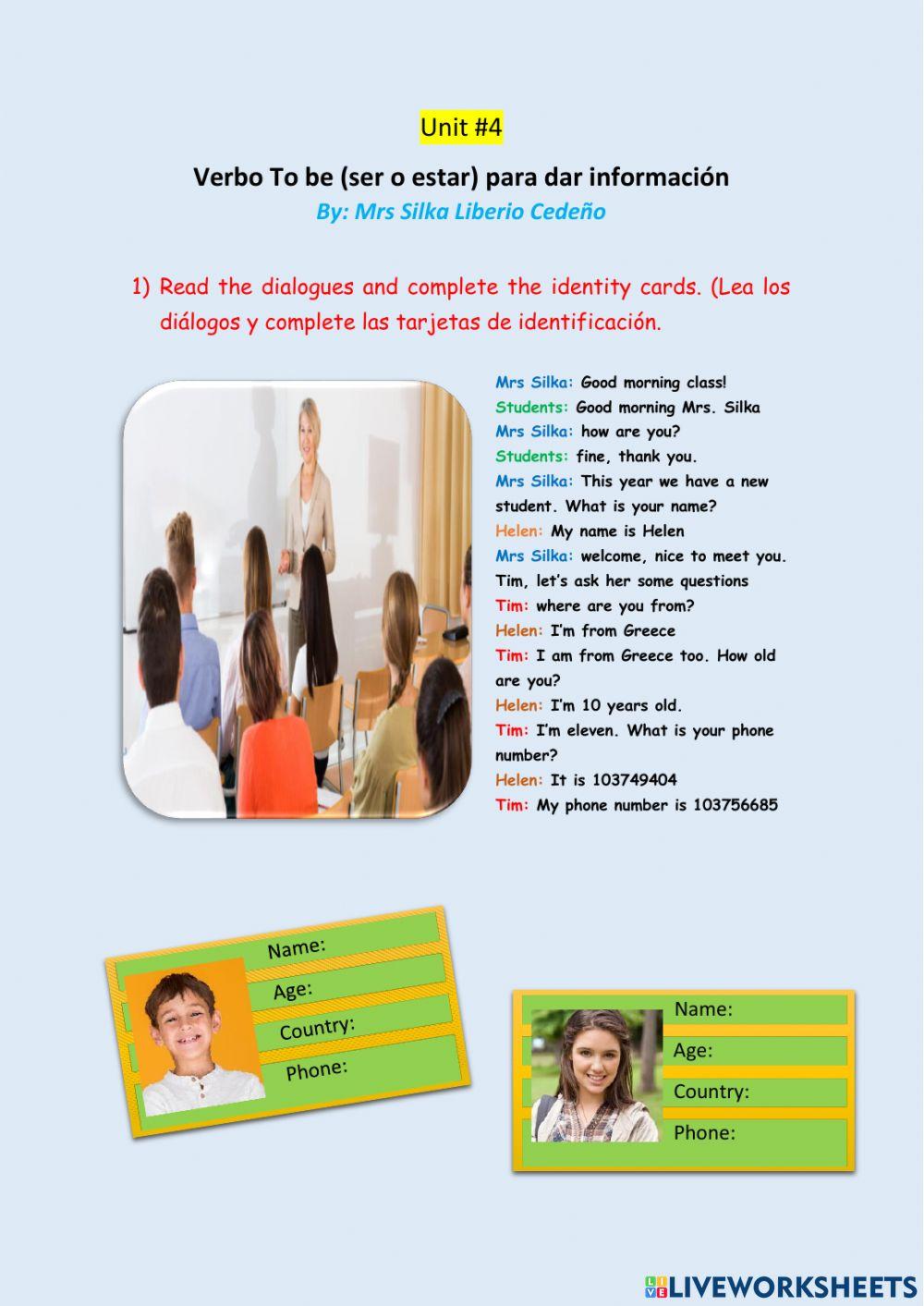 Verb to be (ser o estar) para dar información