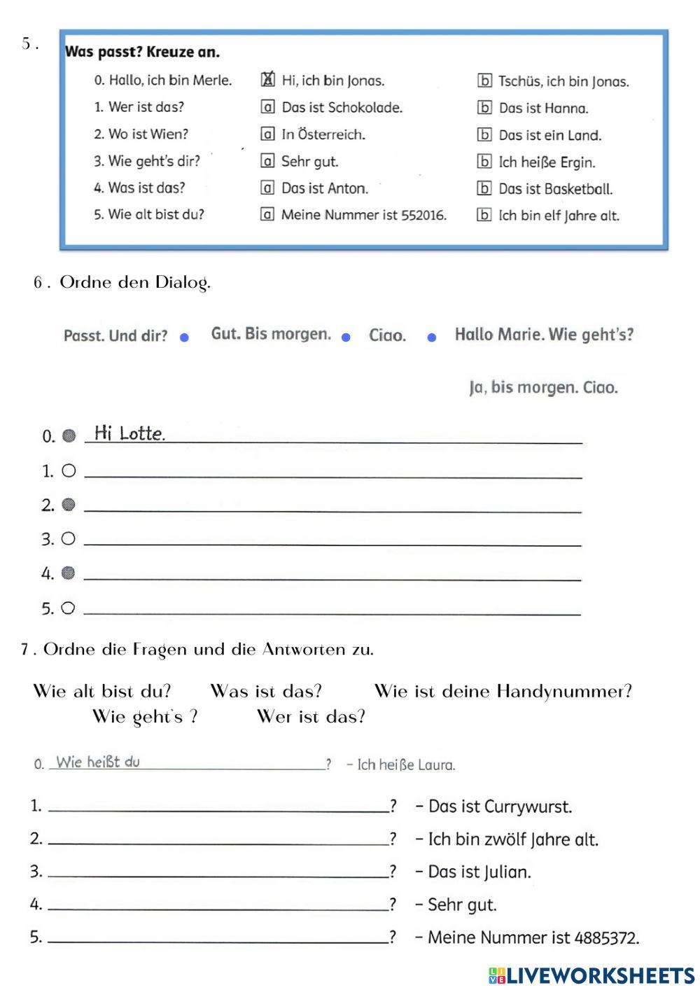 Deutsch Klasse ! A1 Test Lektioon 1
