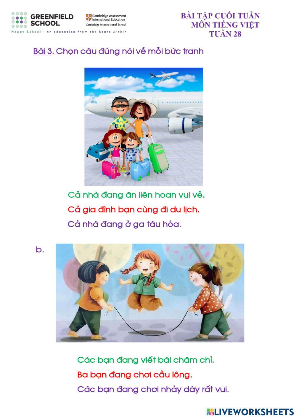 Bài tập cuối tuần Tiếng Việt - Tuần 28