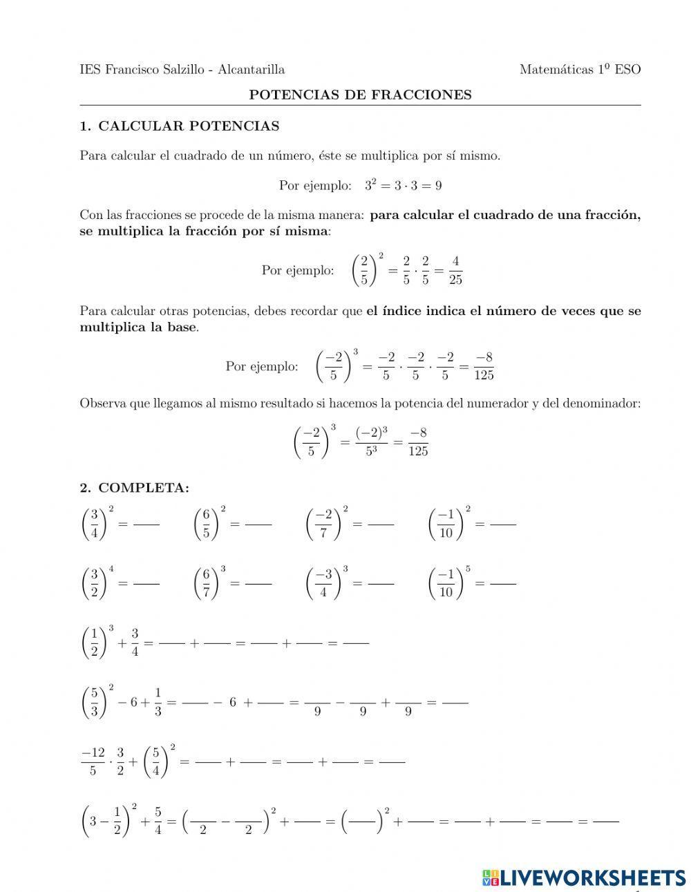 Potencias de fracciones