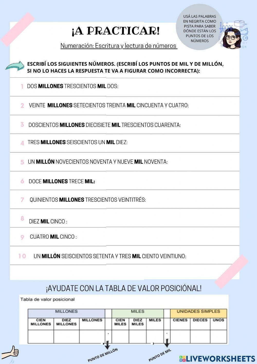 Escritura de números-millón