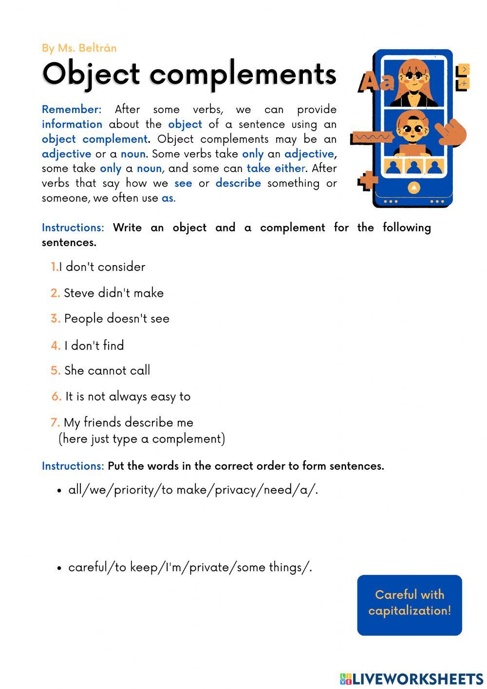 OBJECT COMPLEMENTS 2804322 | bm16046 | LiveWorksheets