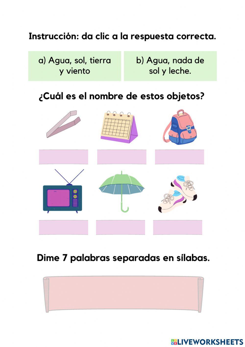 Examen primero de primaria