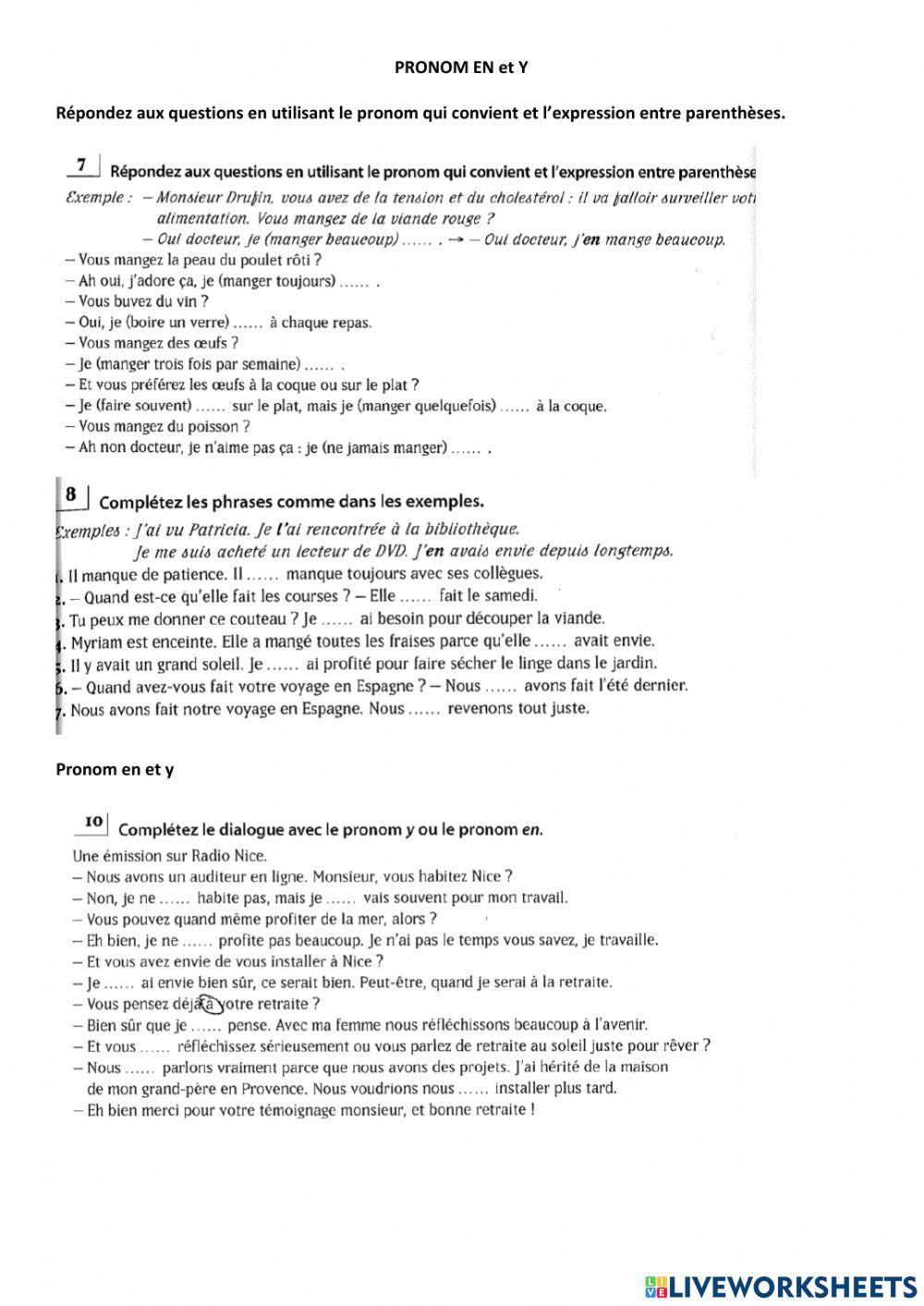 Pronoms en et y