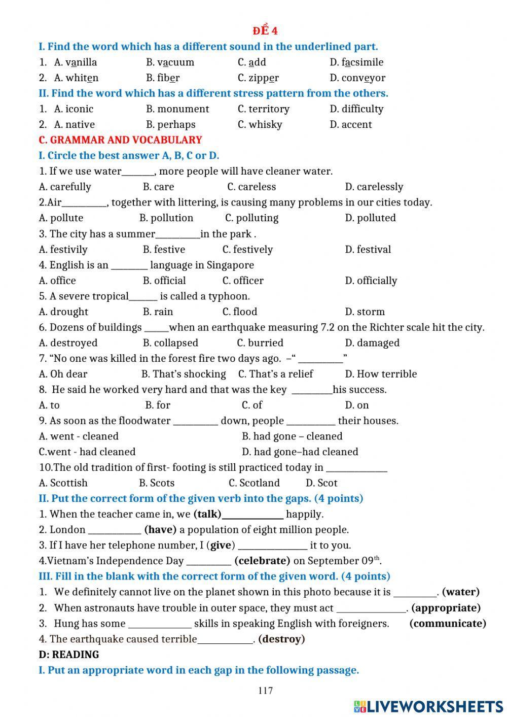 Đề 4 kiểm tra học kỳ 2 lớp 8