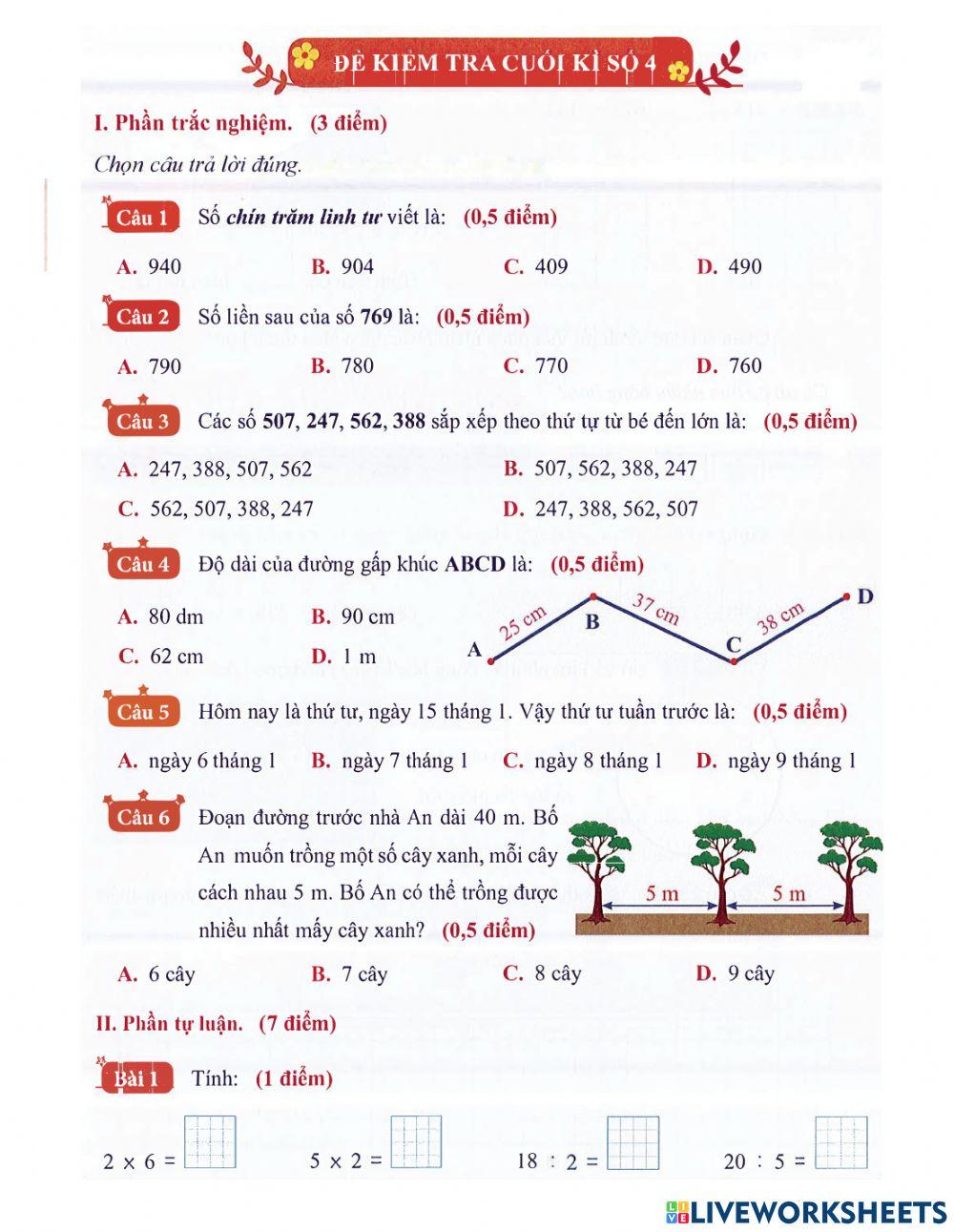 Toán 2 - Kiểm tra HK2 - đề 4