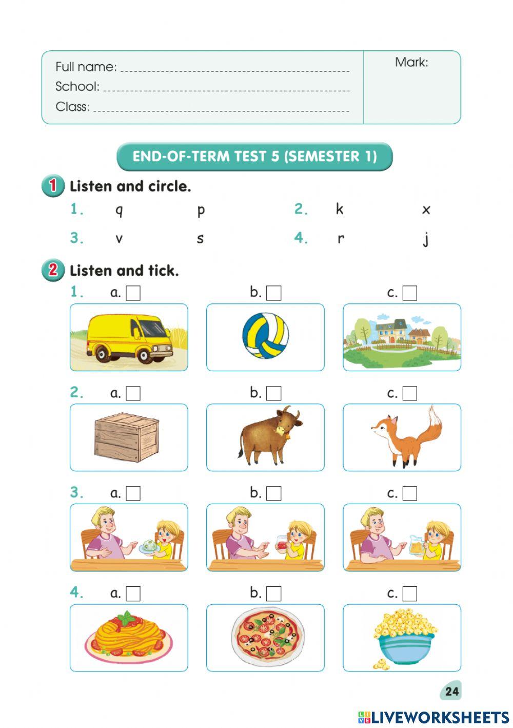 E2 test for semester 1