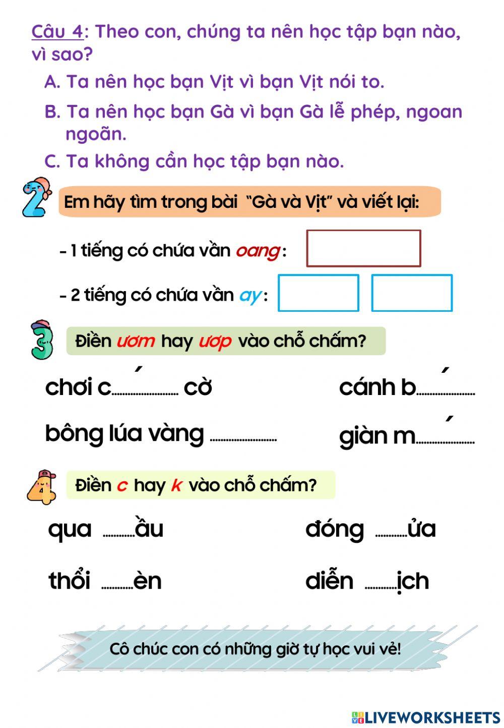 Phiếu cuối tuần 27 môn Tiếng Việt