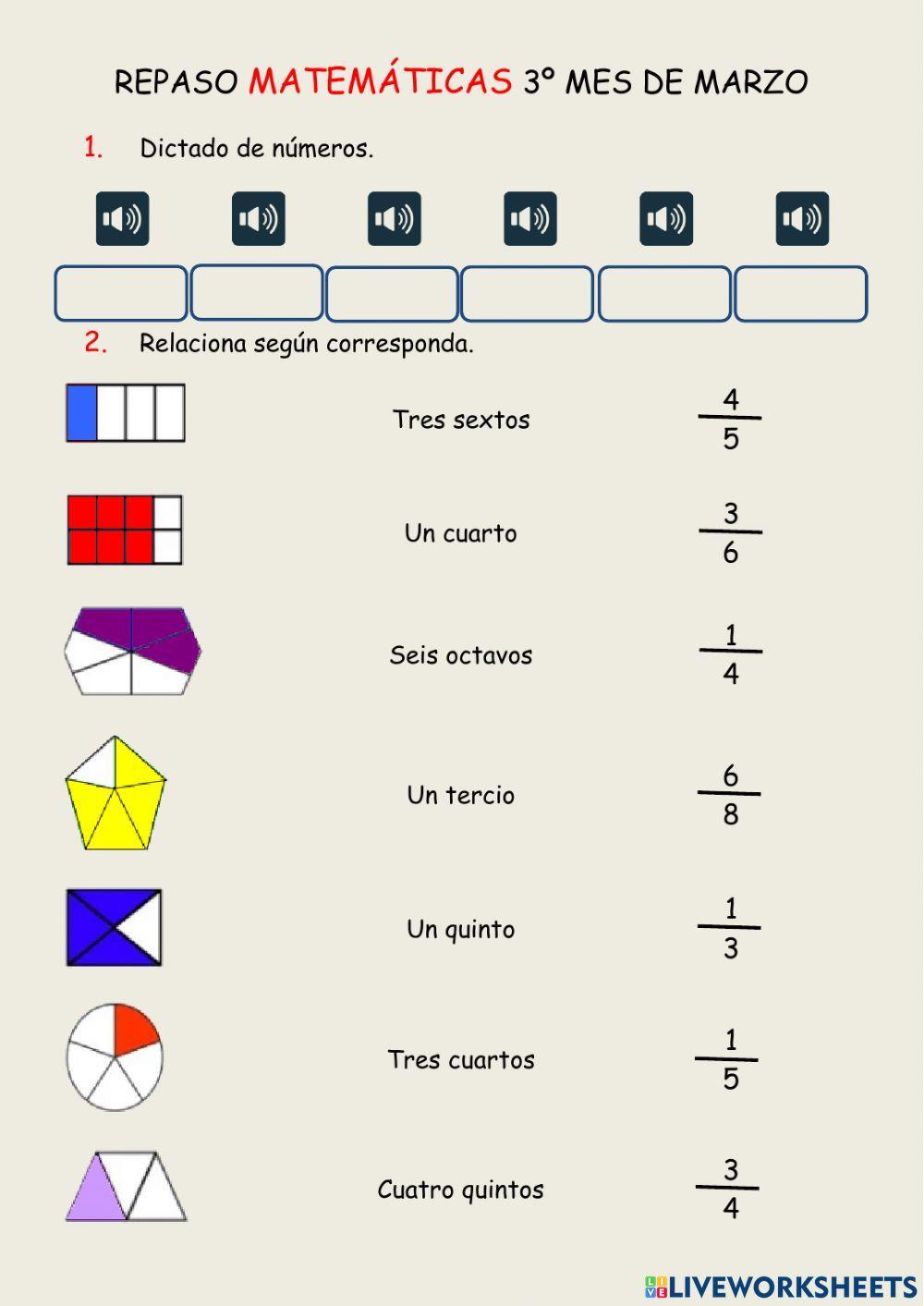 Repaso matemáticas mes de marzo