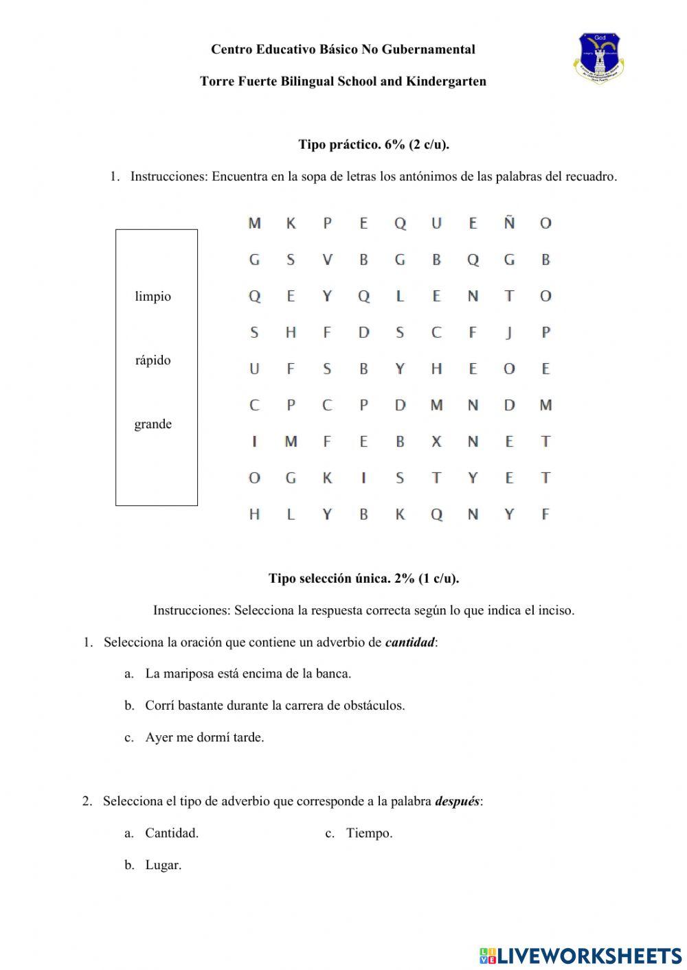 Examen de Español 2°