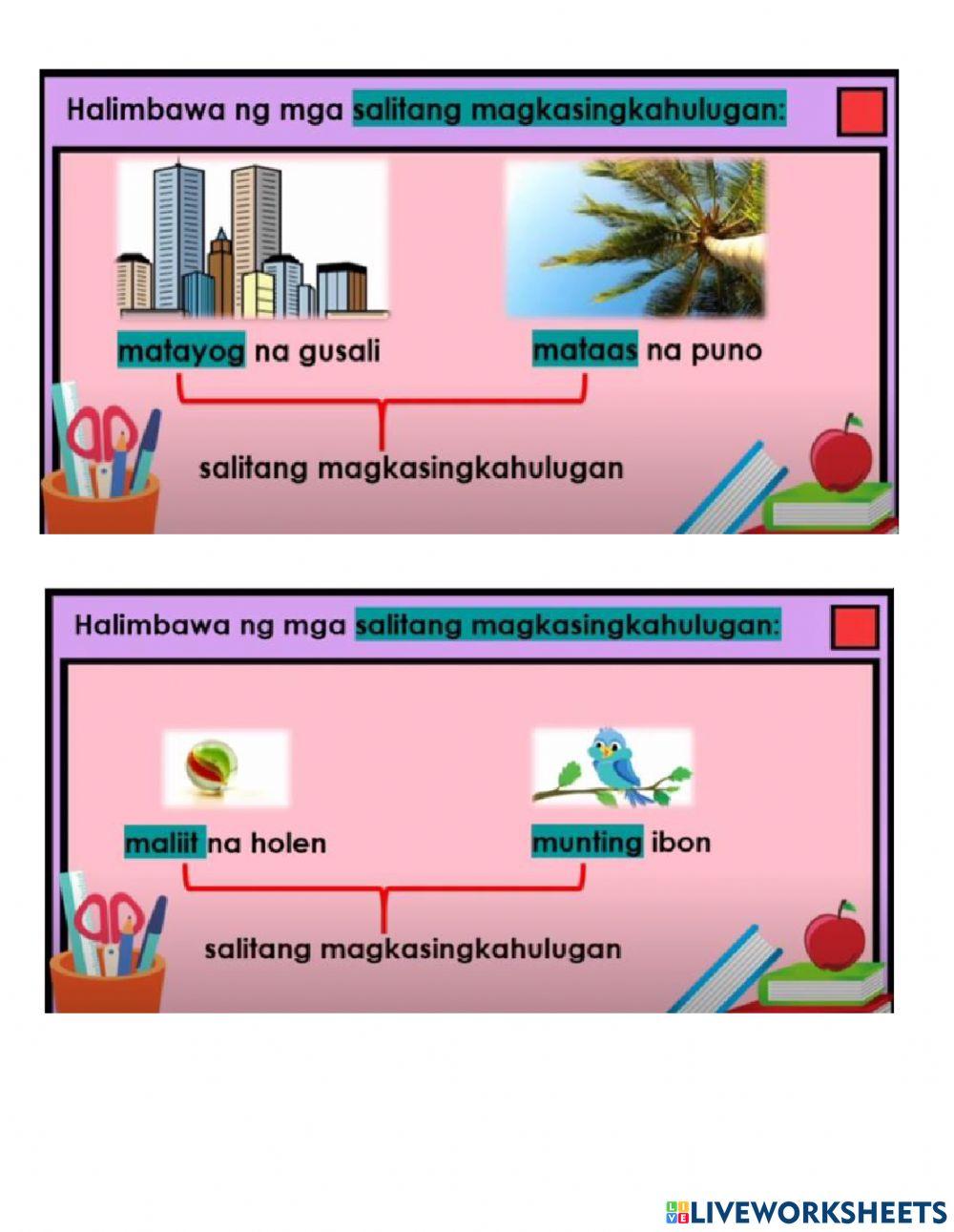 Pagtukoy ng kahulugan ng salita batay sa kasingkahulugan