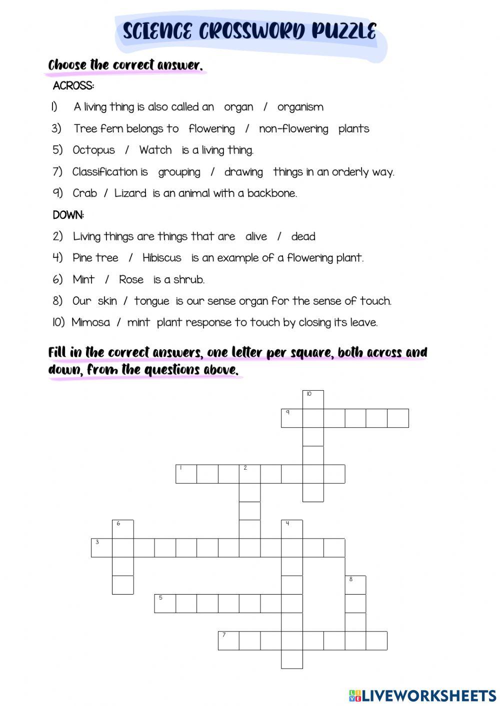 Science crossword puzzle