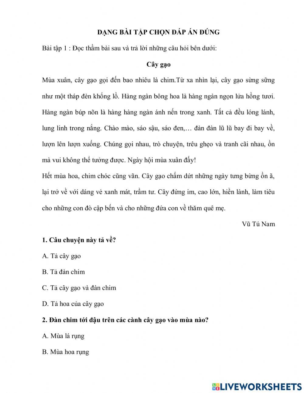 Bài tập lựa chọn đáp án