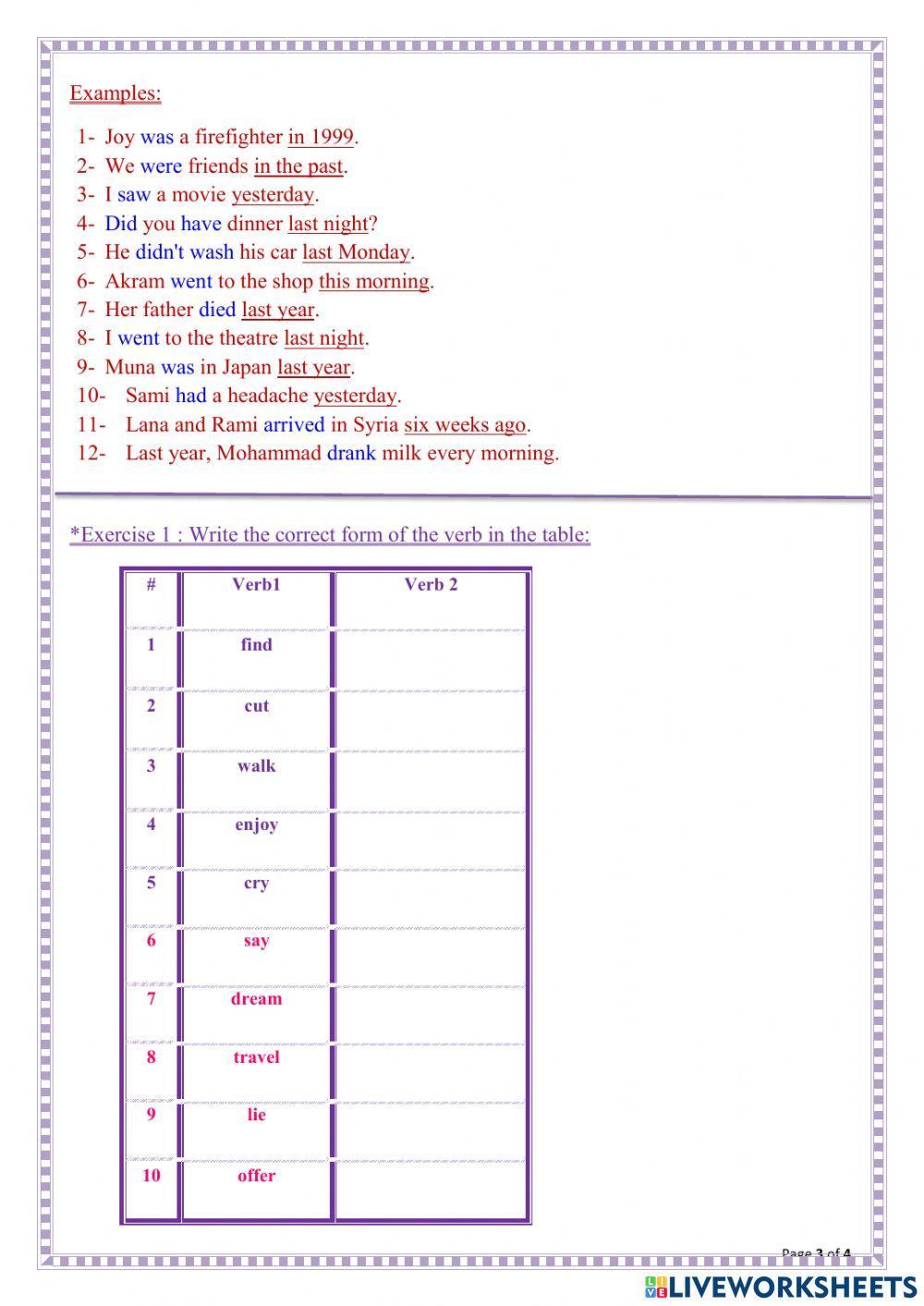 The simple past tense explanation and exercises