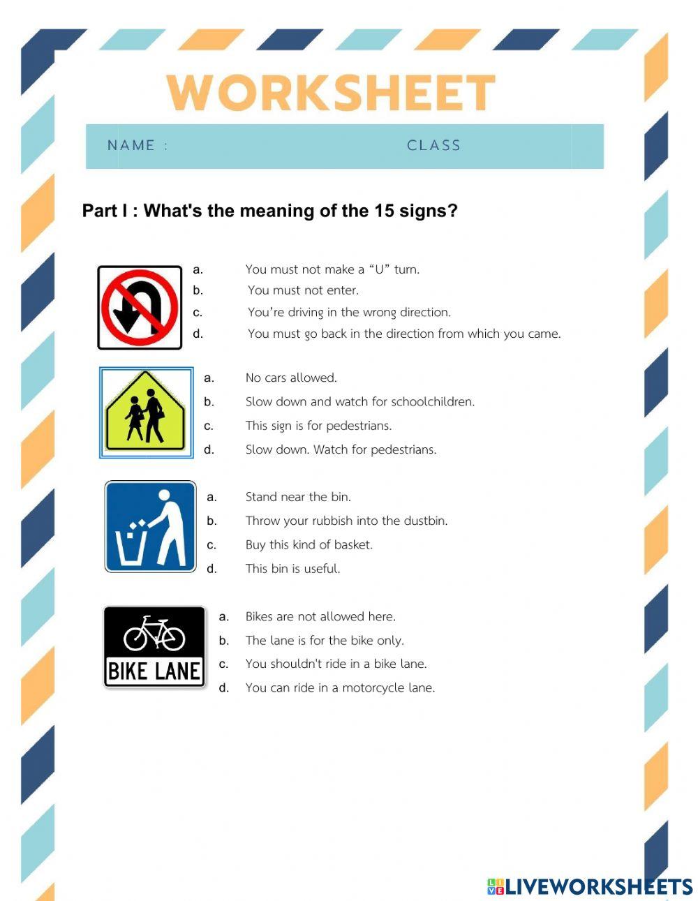worksheet 1 : Reading signs