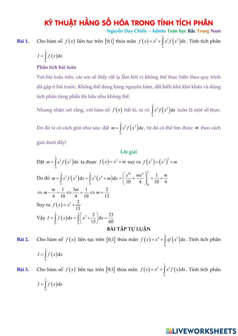 Kỹ thuật hằng số hóa trong tính tích phân