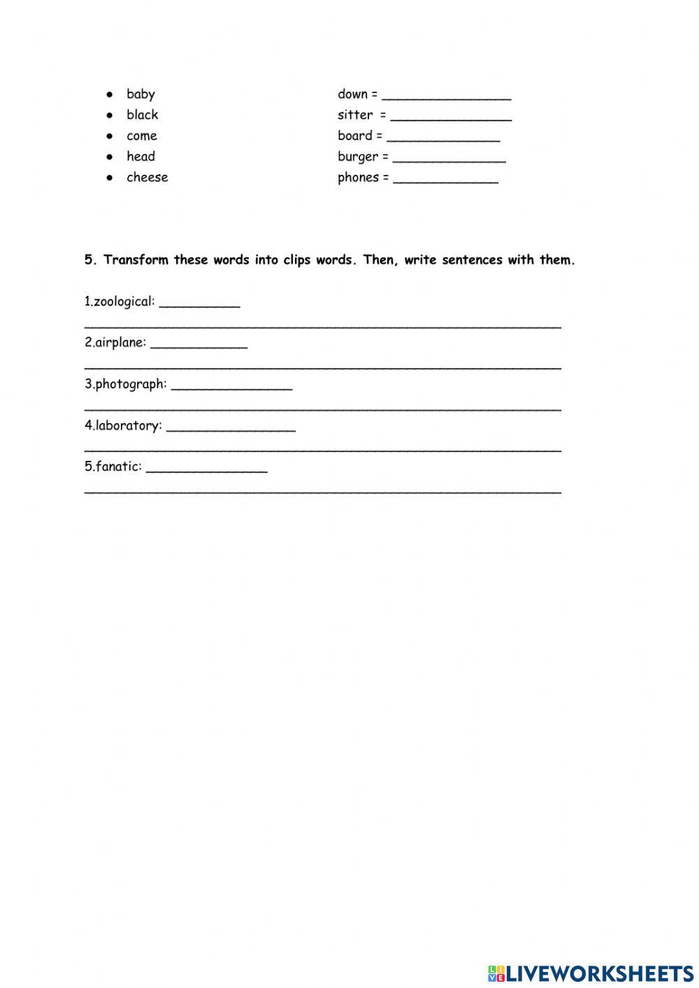 Compound words, blends and clip test