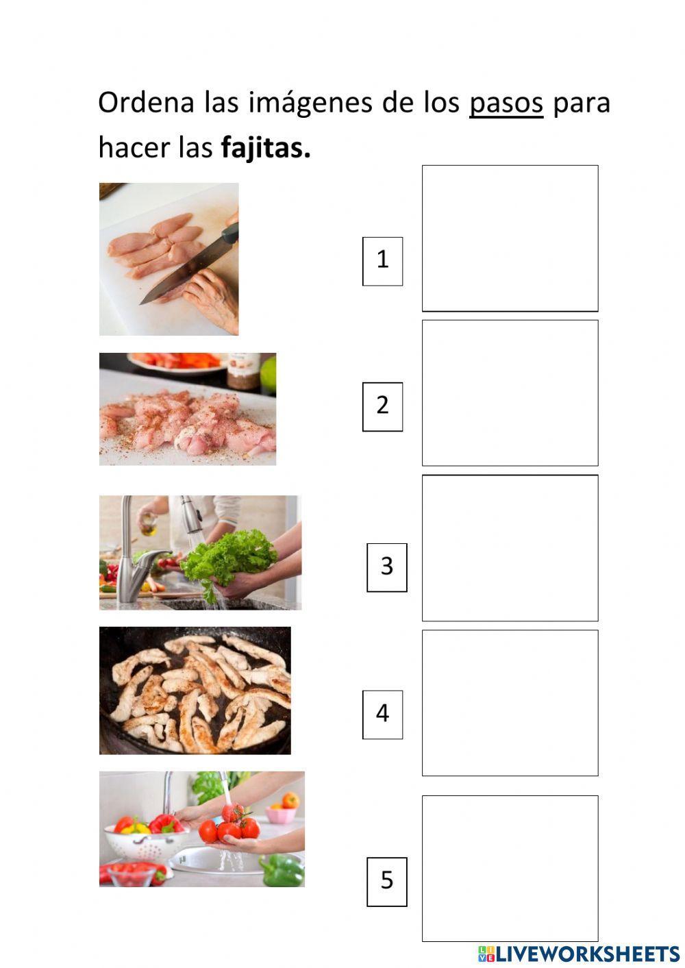 Pasos crear receta de fajitas.