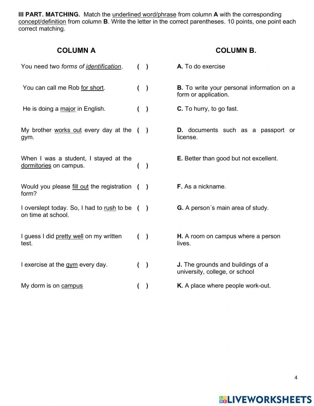 10TH, FIRST TEST. FIRST TERM