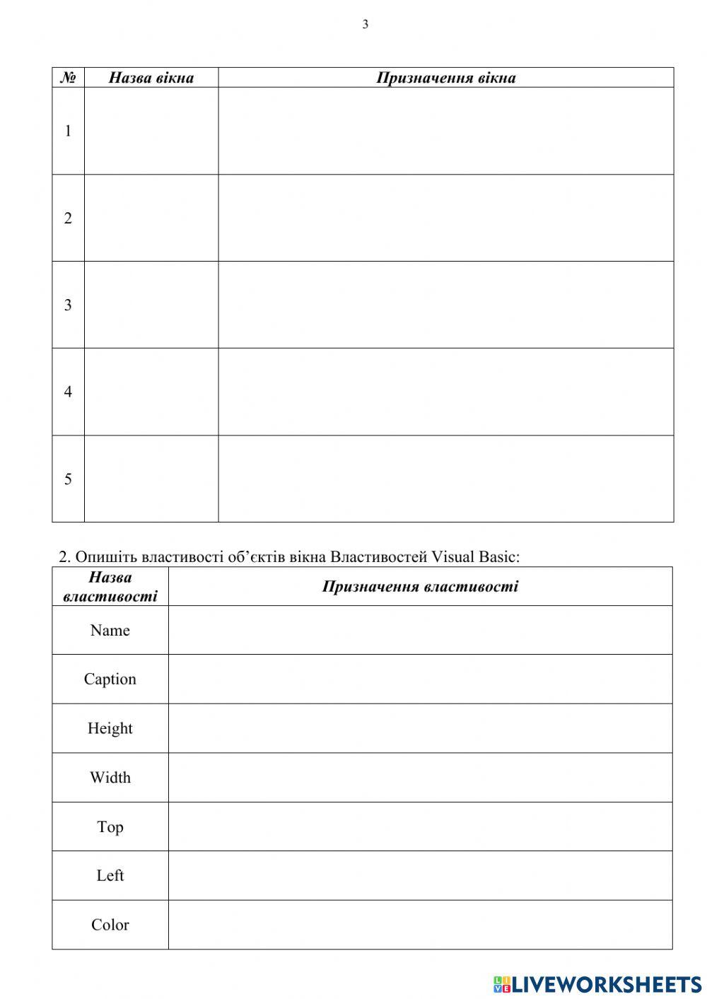 Вивчення елементів середовища розробки Visual Basic