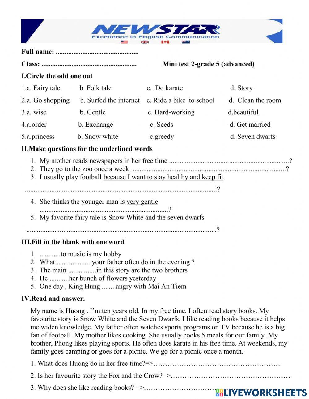 Minitest 2 - level advance - grade 5
