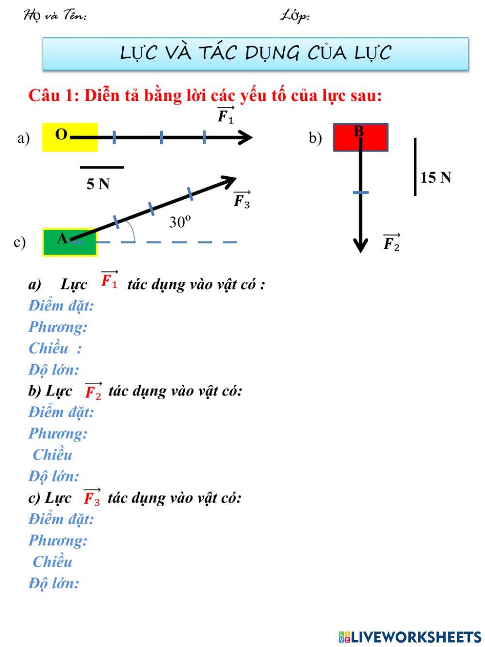 Phiếu học tập lực và tác dụng của lực