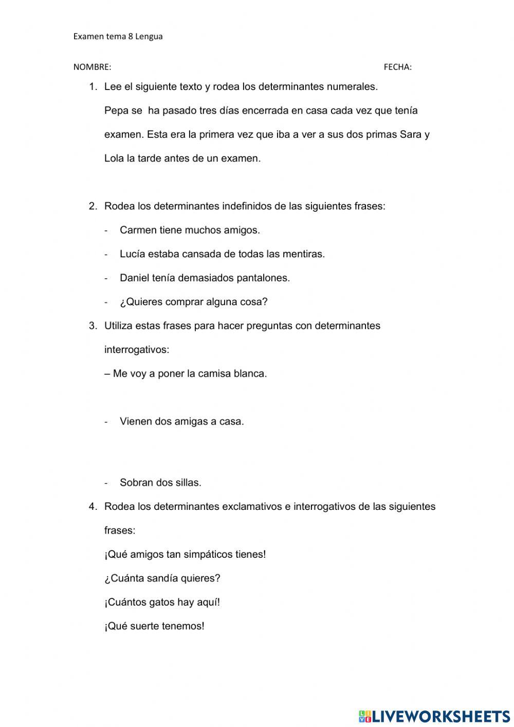 Repaso Lengua determinantes