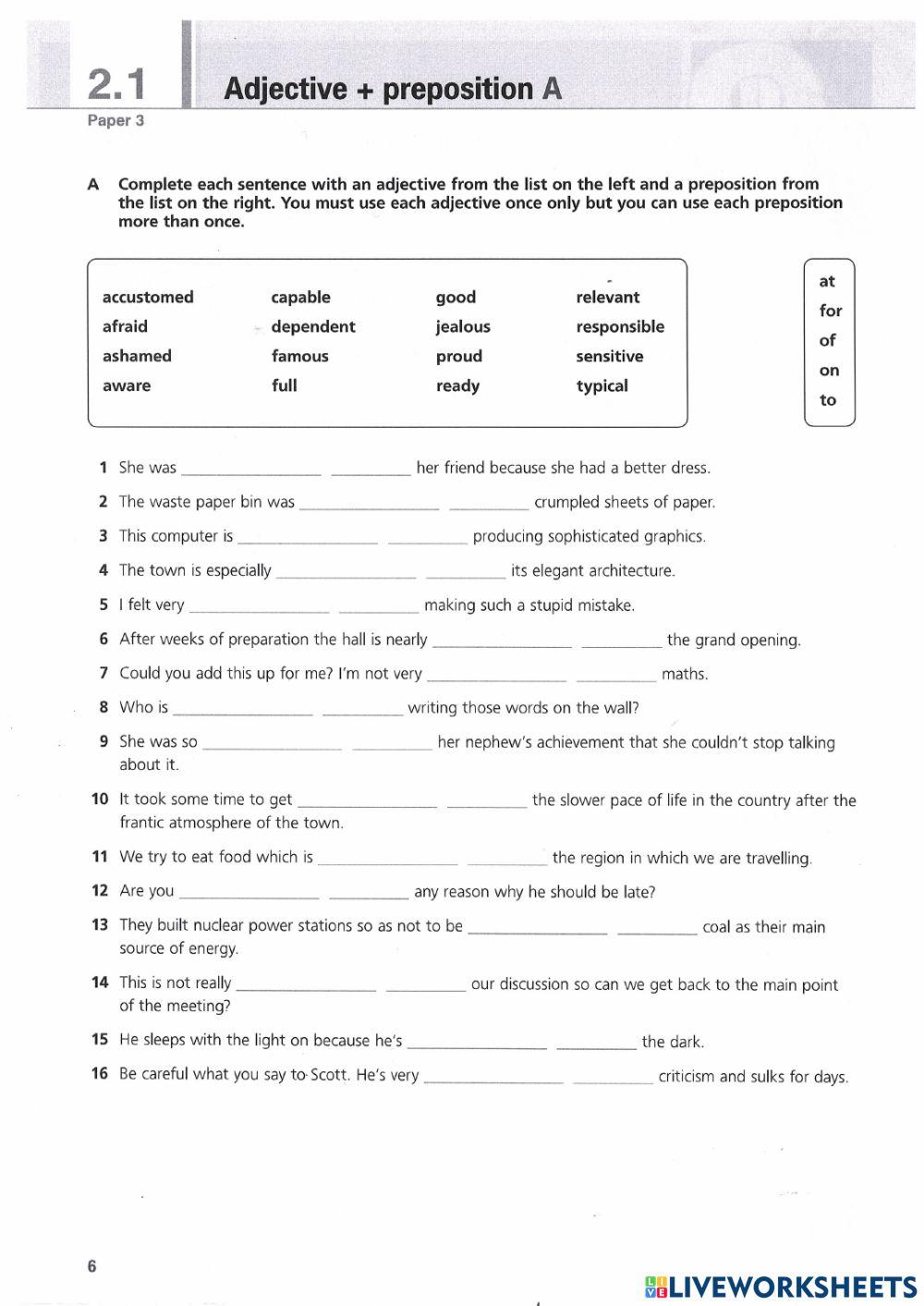 Adjectives + prepositions
