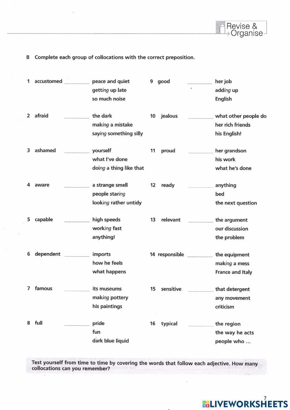 Adjectives + prepositions