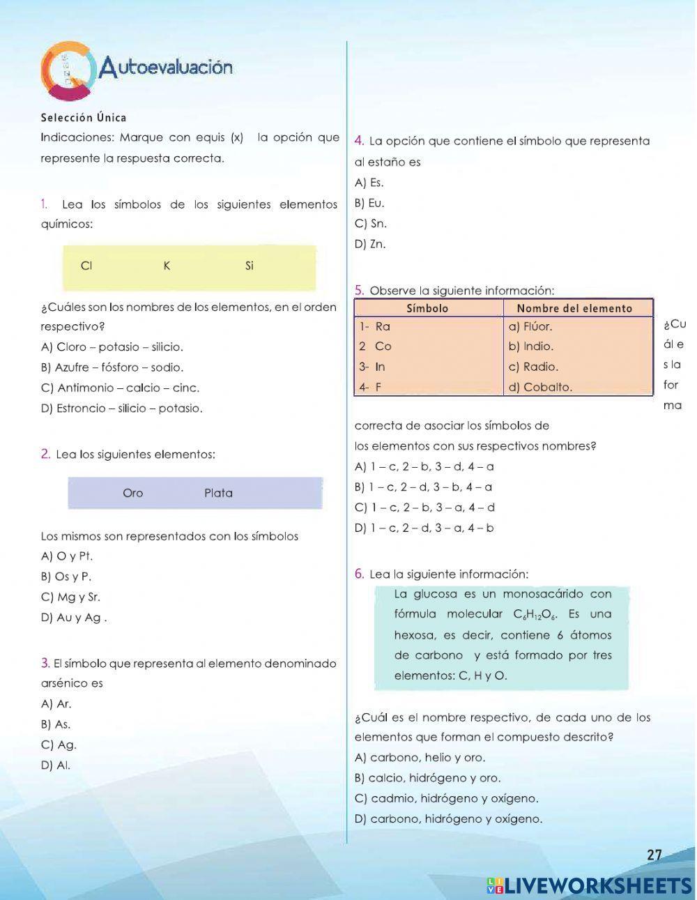 Nombre y Símbolo de los elementos químicos