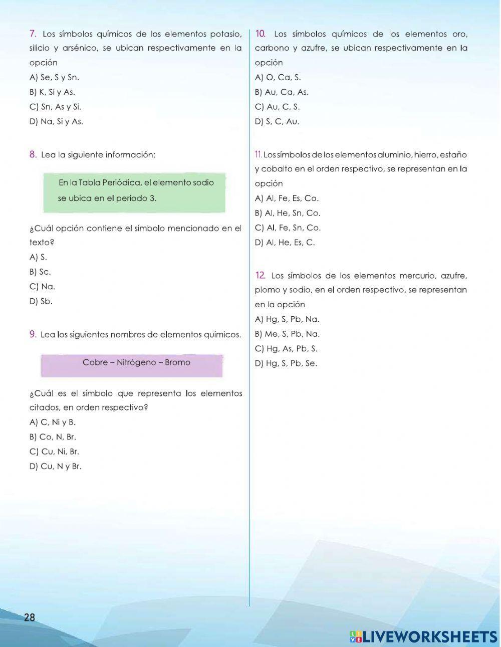 Nombre y Símbolo de los elementos químicos