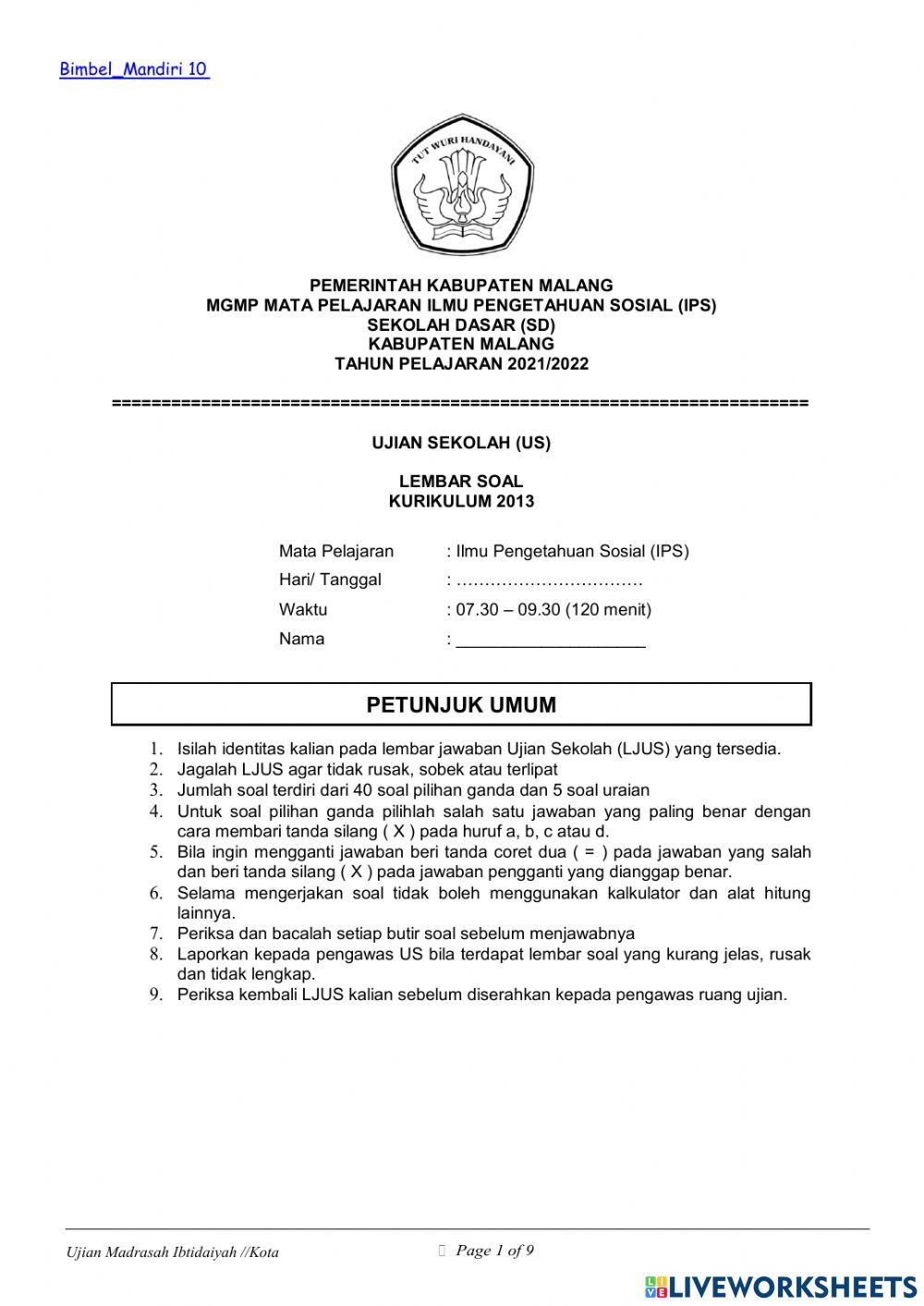 Latihan Ujian Sekolah - IPS