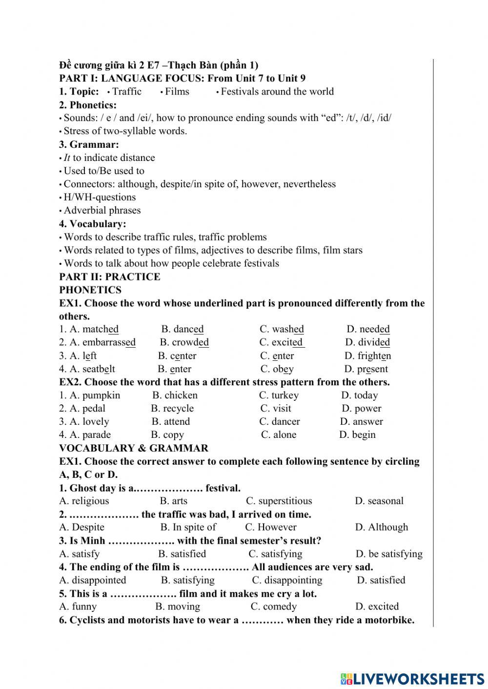 Đề cương giữa kì 2 E7 TB1